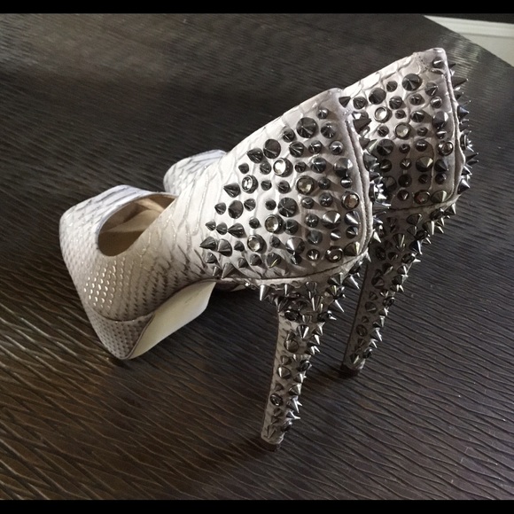 Saks Fifth Avenue RED studded platform heels - Picture 3 of 8